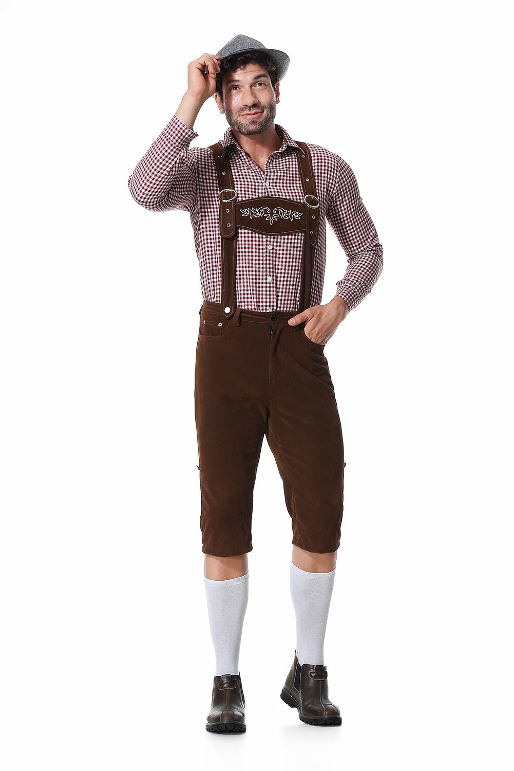 Men's Bavarian Oktoberfest Costume Set with Shirt, Suspenders and Alpine Hat