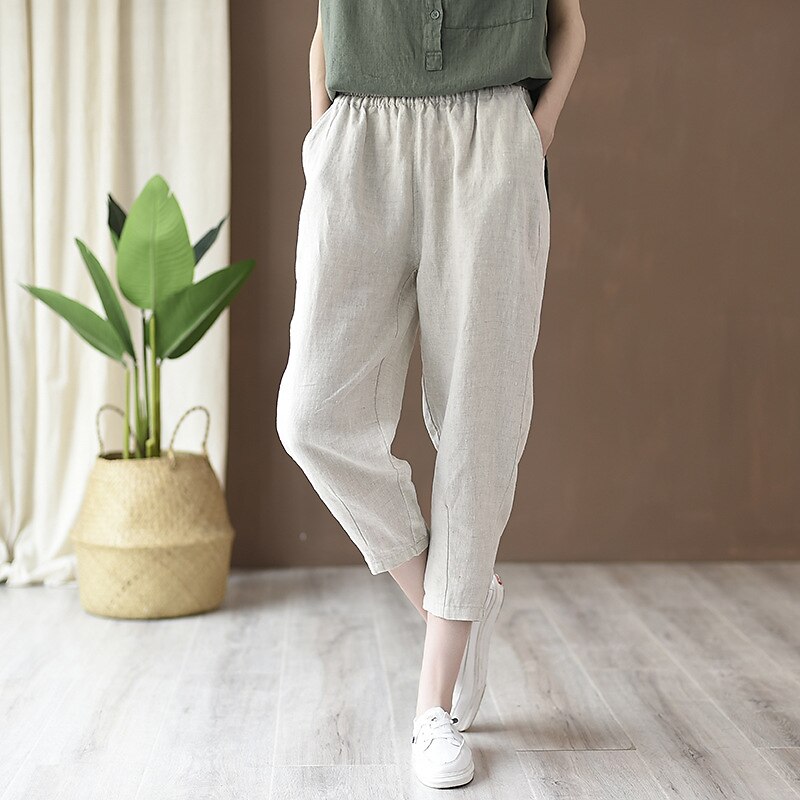 Classic Loose Fit Cotton Linen Blend Pants