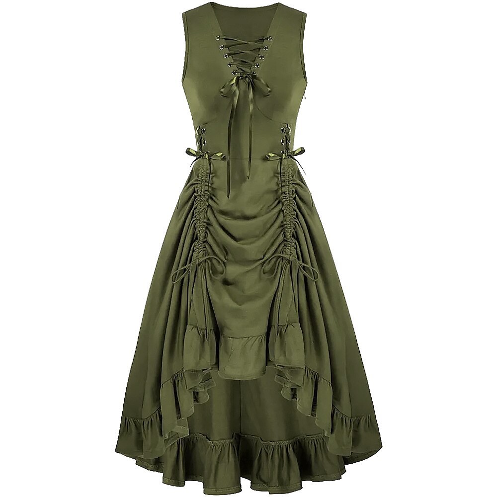 Renaissance Style Sleeveless Dress with Lace-up Waist