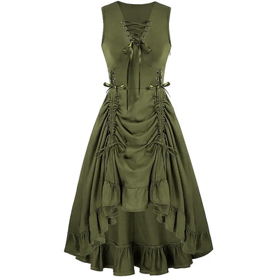 Renaissance Style Sleeveless Dress with Lace-up Waist