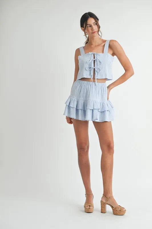MABLE Gingham Plaid Crop Top and Mini Skirt Set