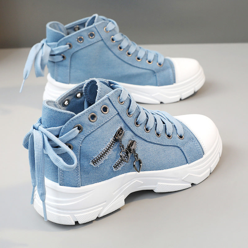 Decor Zipper Lace Up Round Toe Platform Sneakers