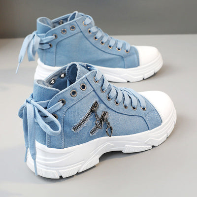 Decor Zipper Lace Up Round Toe Platform Sneakers