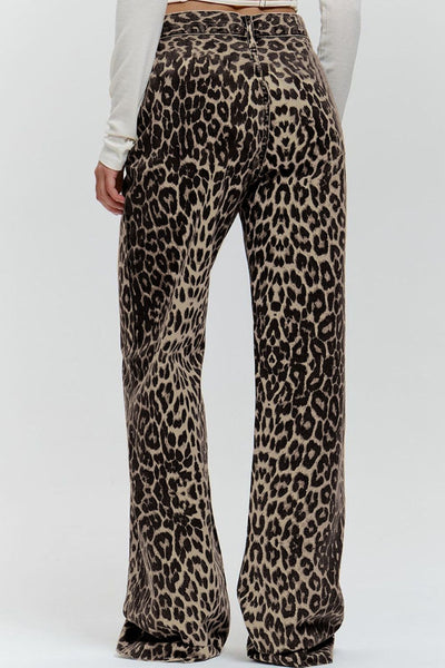Leopard Wide Leg Pants with Pockets