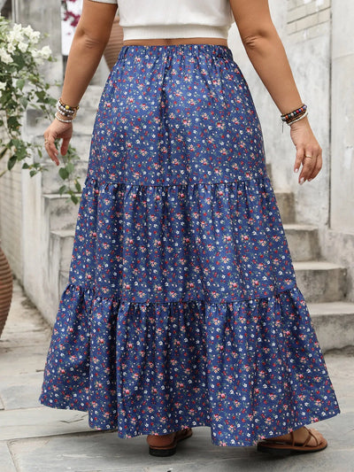 Plus Size Floral Elastic Waist Maxi Skirt