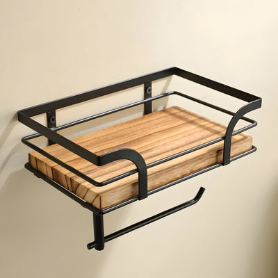 Holz-Wandregal mit Papierhalter – Praktischer Organizer fürs Badezimmer