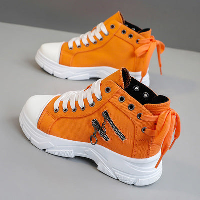 Decor Zipper Lace Up Round Toe Platform Sneakers