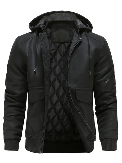 Jan – wasserdichte winddichte winterjacke aus pu-leder für herren mit kapuze