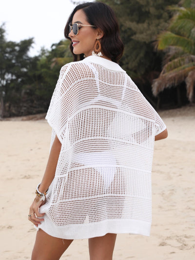 Hollow Out Collared Neck Cover-Up
