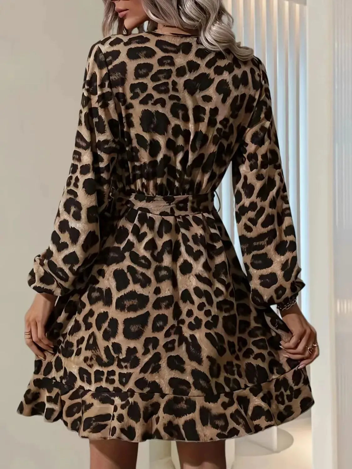 Printed Surplice Balloon Sleeve Mini Dress