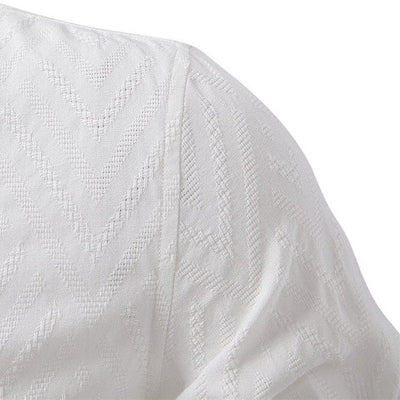 Medieval Style Textured Band Collar Tunic Shirt