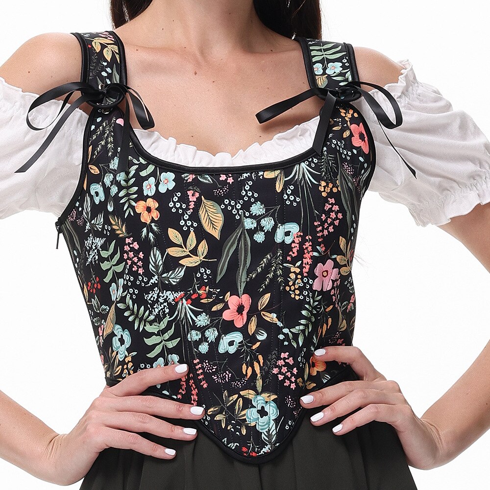 Renaissance Floral Corset Lace-up Vest