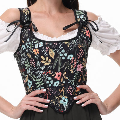 Renaissance Floral Corset Lace-up Vest