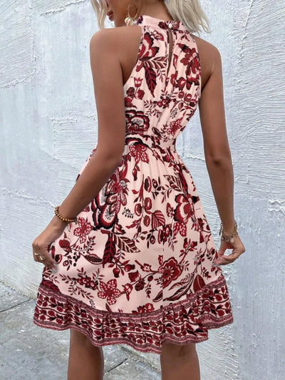 Printed Tie Waist Mini Dress