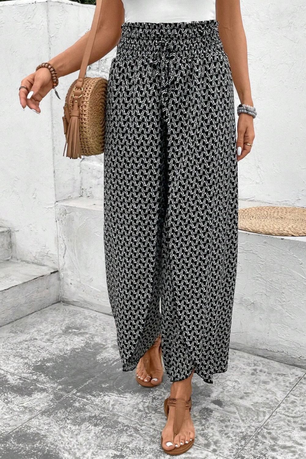 Slit Printed Wide leg Pants