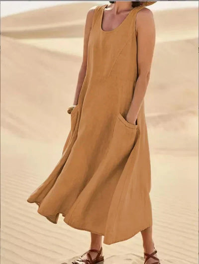 Amelia | Elegantes Leinenkleid mit elastischen Taschen