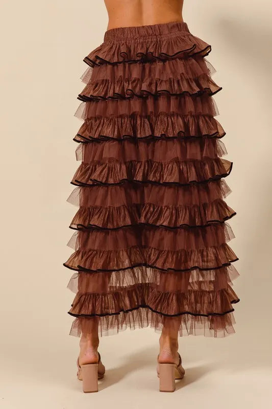 SO ME Layered Ruffled Tulle Maxi Skirt