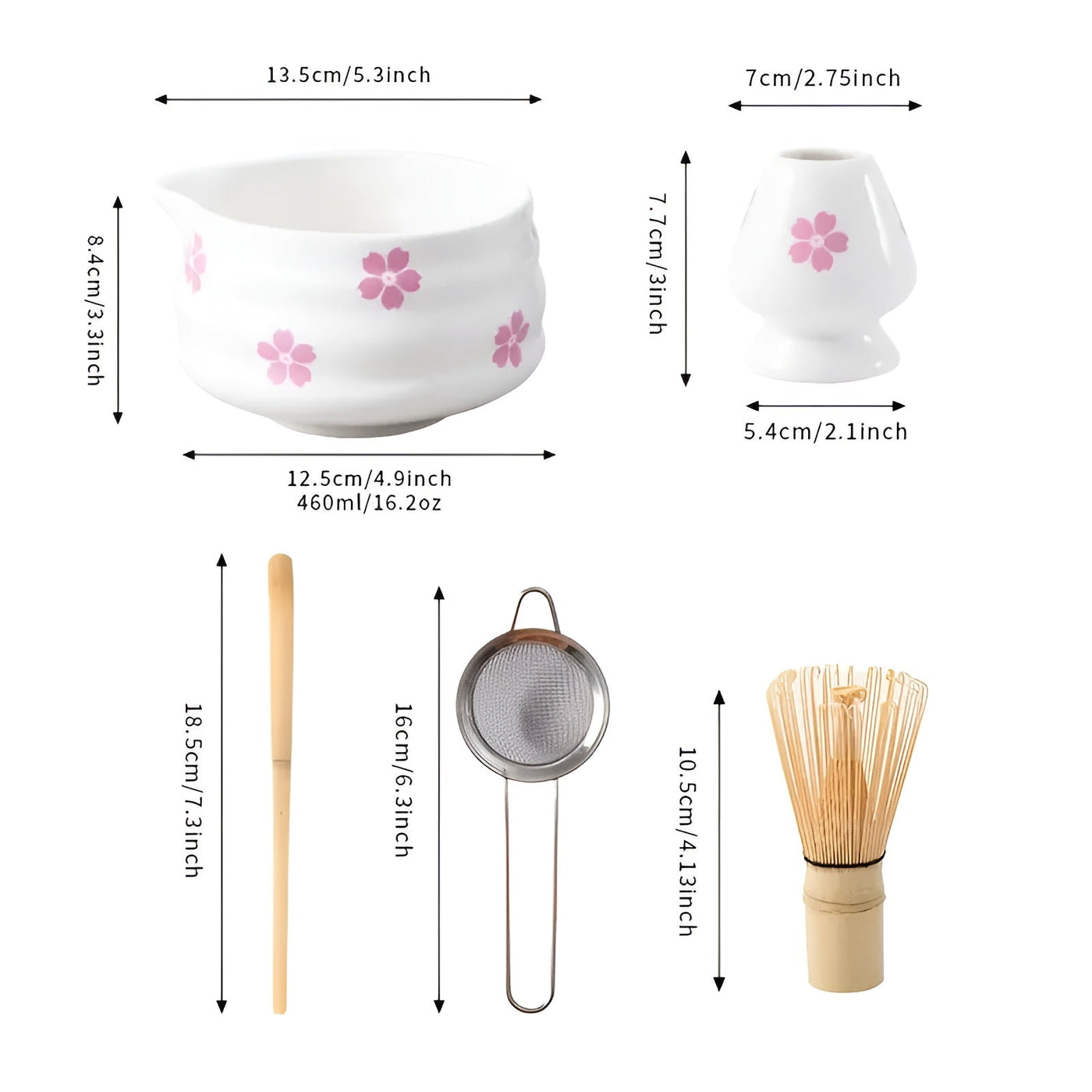 Matcha-Set mit 5 Teilen – Japanisches Teeservice mit Teeschale, Bambusbesen & Sieb