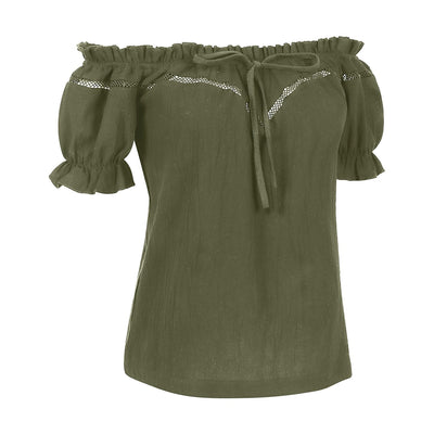 Renaissance Crew Neck Off Shoulder Lace-up Tops