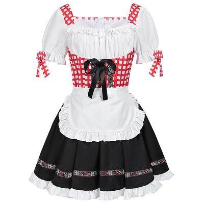 Oktoberfest Red Checkered Dirndl Dress with Apron and Blouse