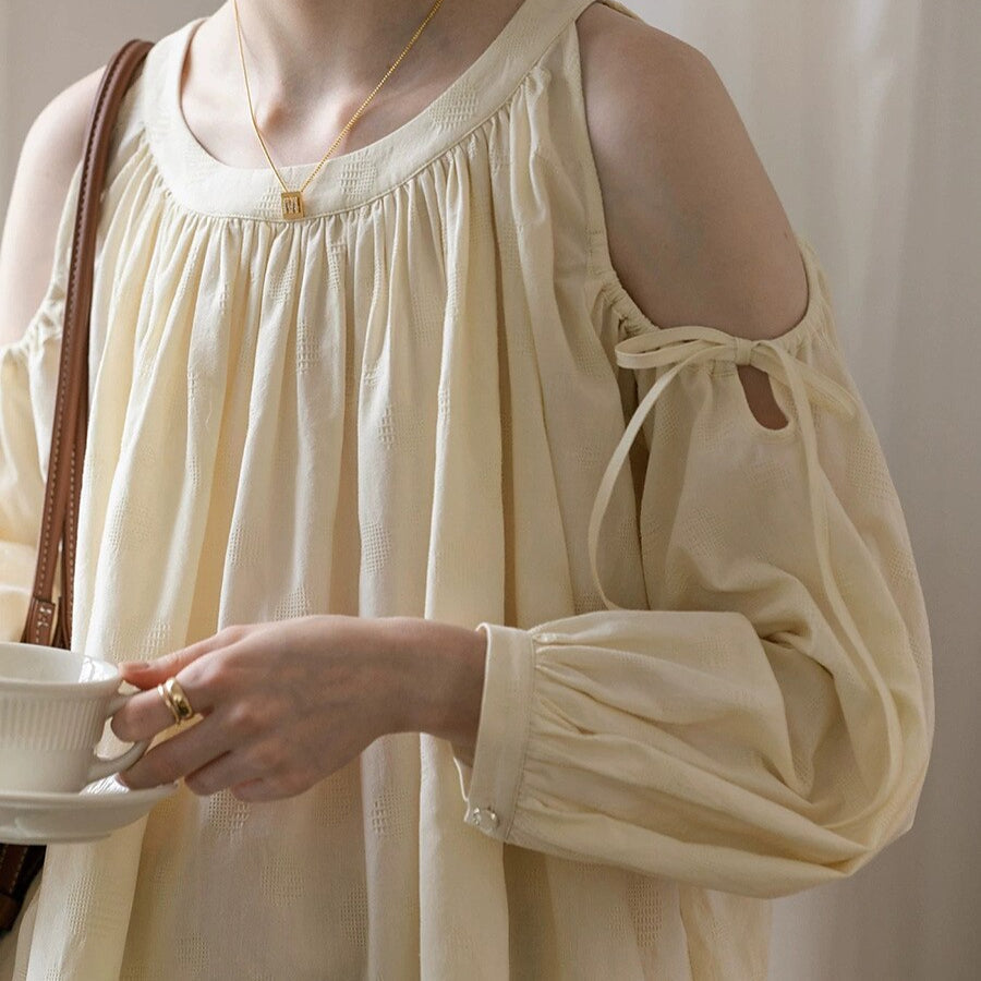 Classic Flowy Pleated Cold Shoulder Blouse