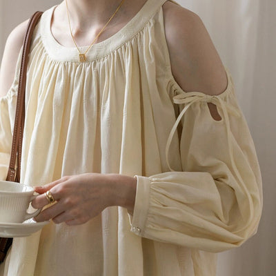 Classic Flowy Pleated Cold Shoulder Blouse