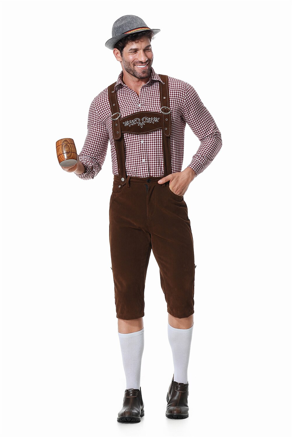 Men's Bavarian Oktoberfest Costume Set with Shirt, Suspenders and Alpine Hat
