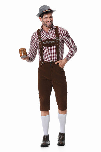 Men's Bavarian Oktoberfest Costume Set with Shirt, Suspenders and Alpine Hat
