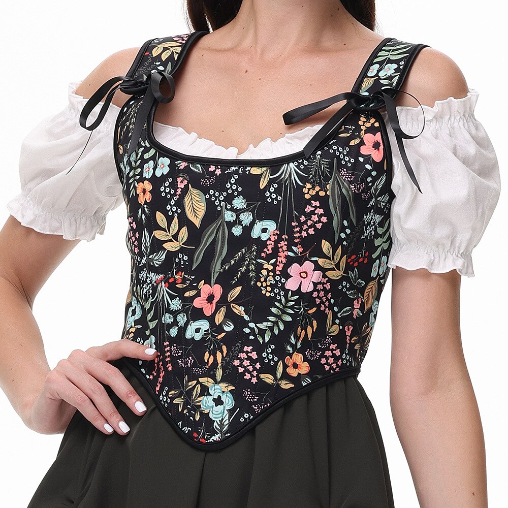 Renaissance Floral Corset Lace-up Vest