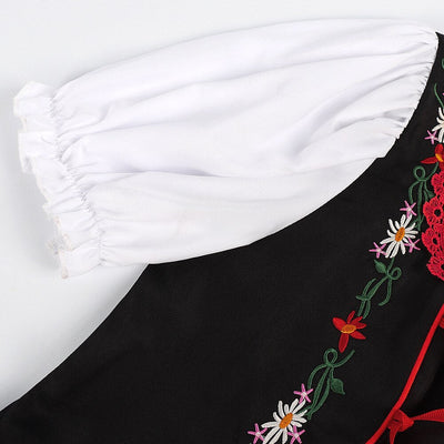 Oktoberfest Red Black Embroidered Dirndl Dress with Apron