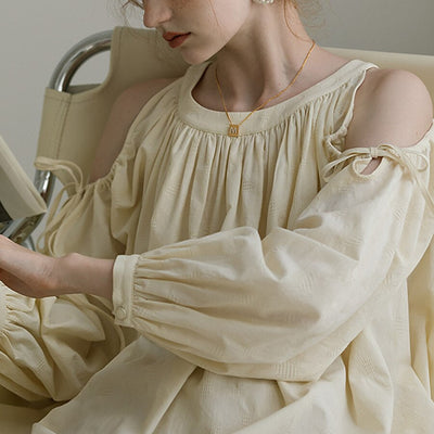 Classic Flowy Pleated Cold Shoulder Blouse