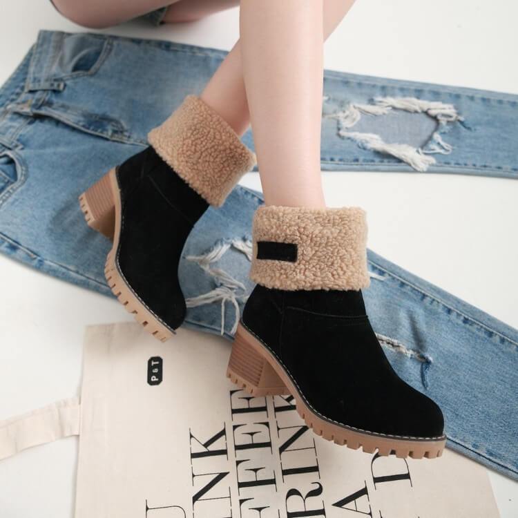 UFF Stiefel | Super warme Schneeboots mit Kunstfell-Futter und anpassbarem Schaft