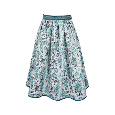Bavarian-Inspired Blue Floral Midi Skirt