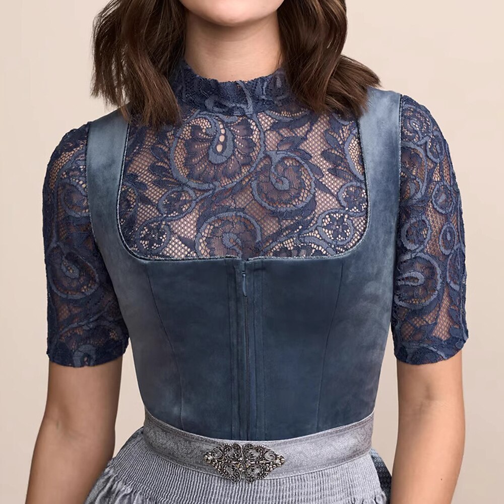 Oktoberfest Dark Blue Classic Dirndl Dress with Apron