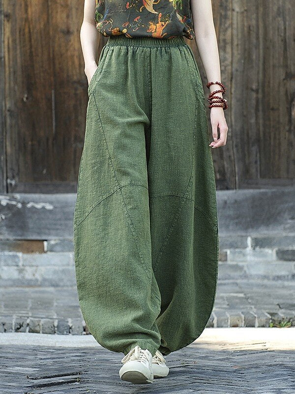 Vintage Balloon Wide-Leg Linen Pants