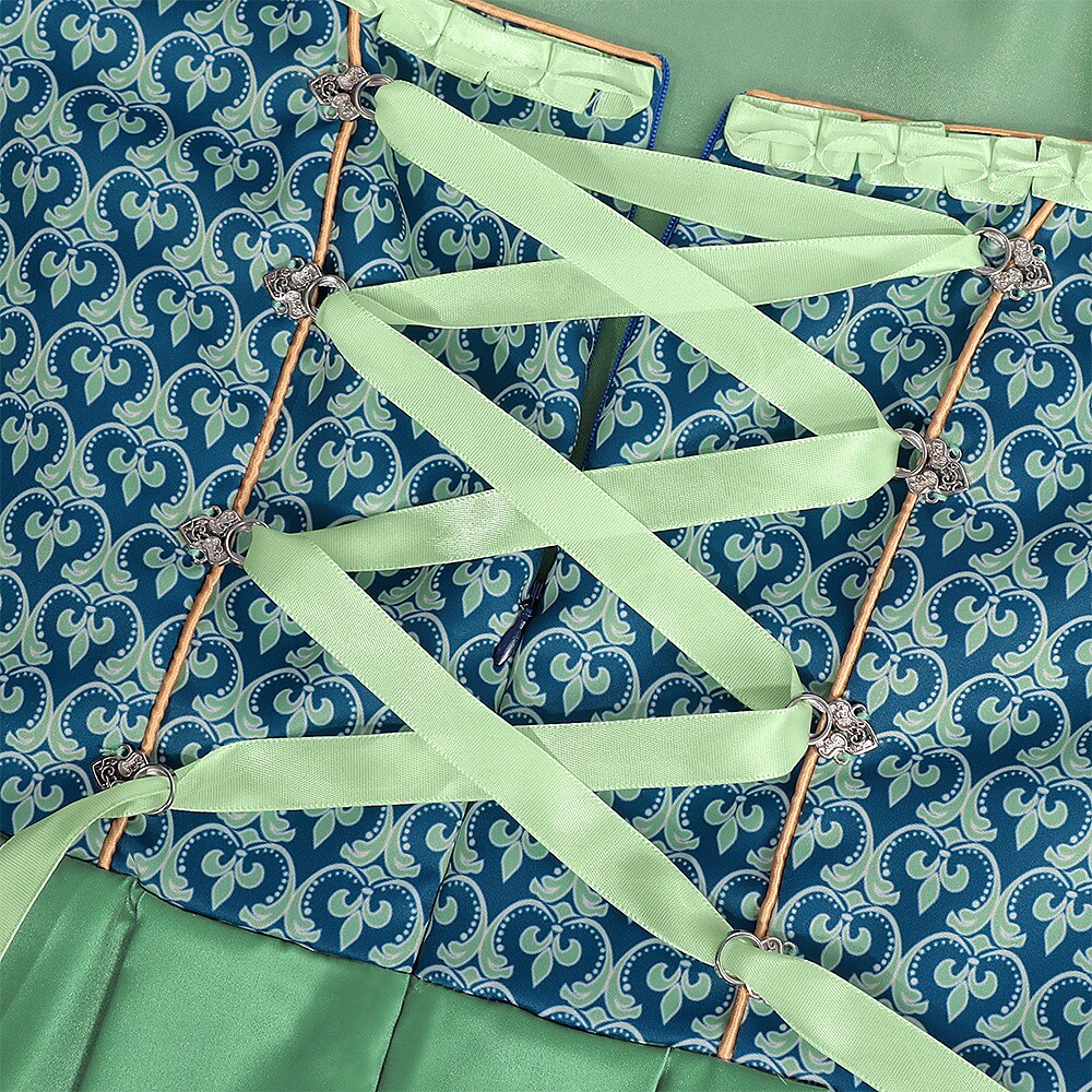 Oktoberfest Green Embroidered Dirndl Dress with Lace Apron