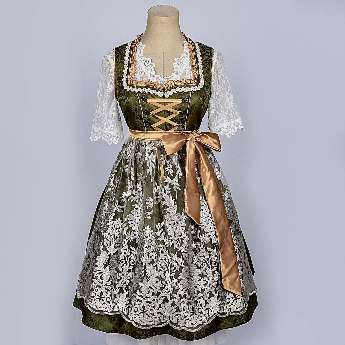 Oktoberfest Vintage Dirndl Costume with Embroidered Apron and Blouse