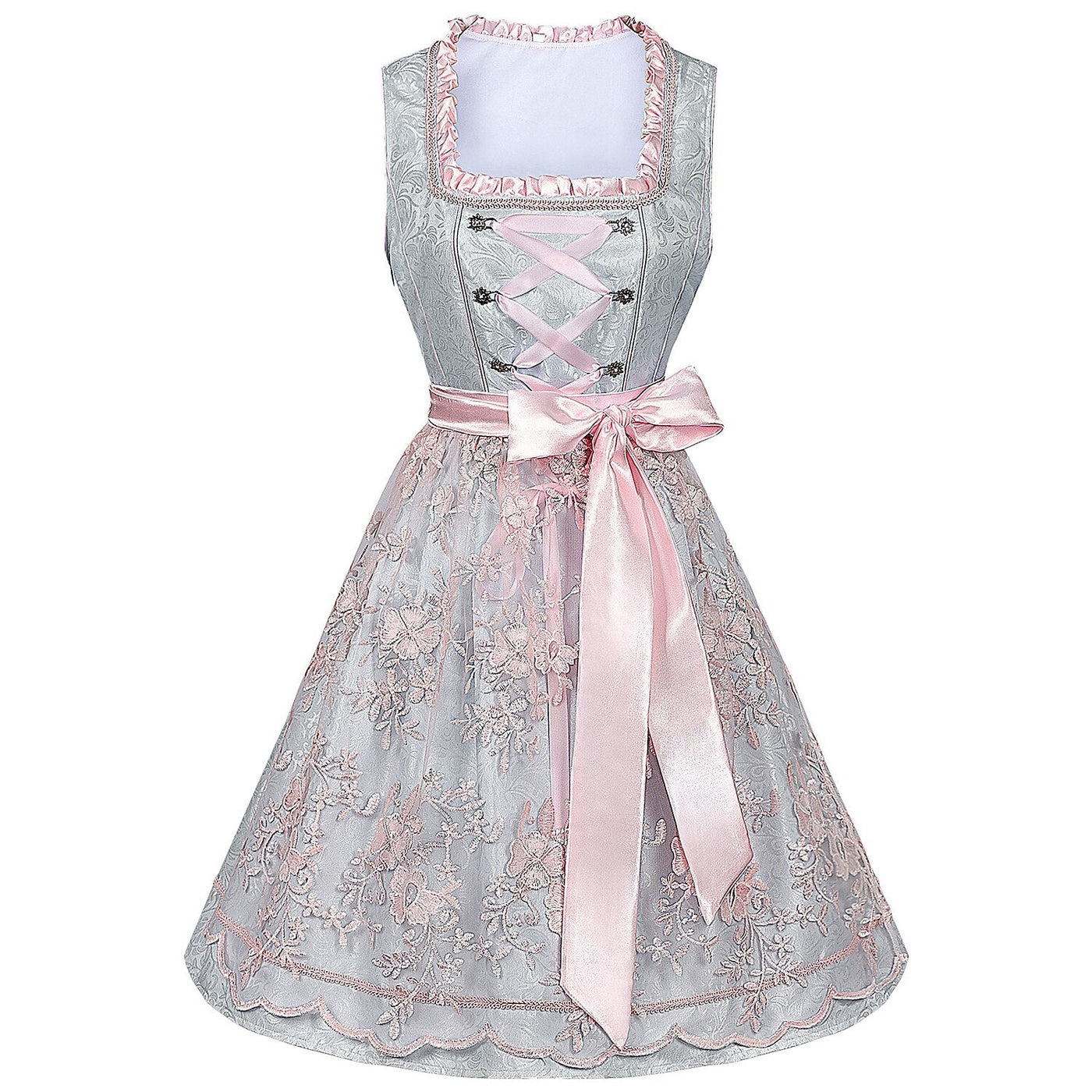 Oktoberfest Costume Pink Dirndl Dress with Lace Apron and Blouse