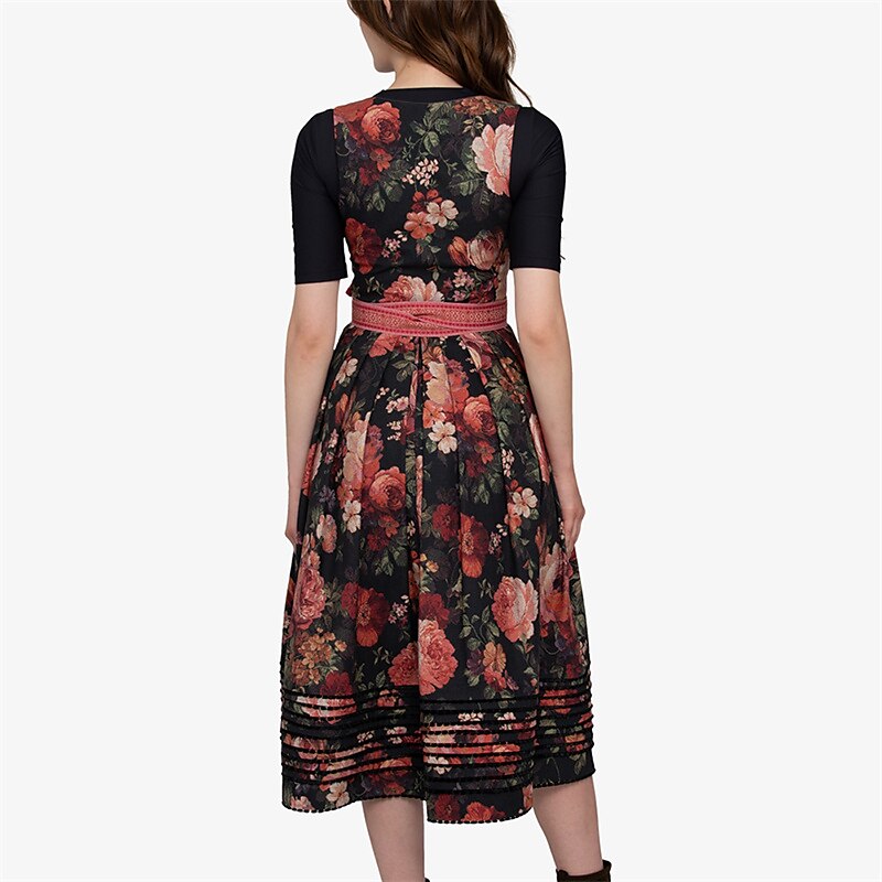 Oktoberfest Women's Black Floral Dirndl Dress with Apron