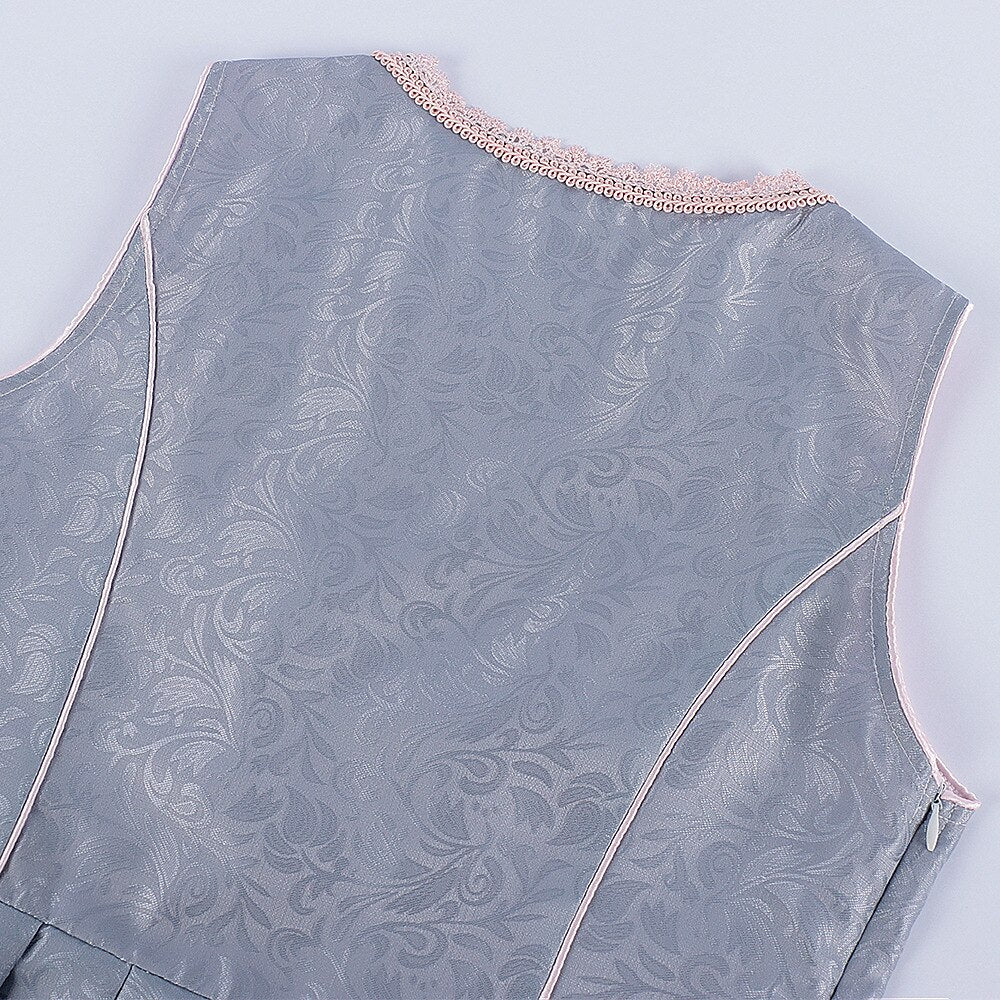 Oktoberfest Gray Dirndl Dress with Pink Lace Apron