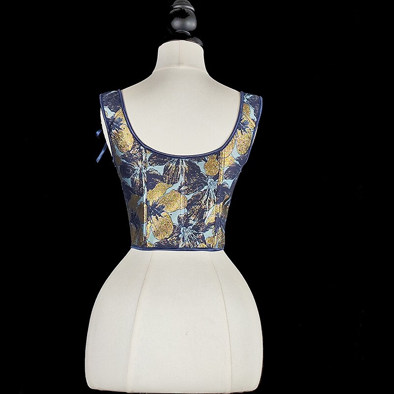 Renaissance Style Blue Pattern U-Back Corset Vest