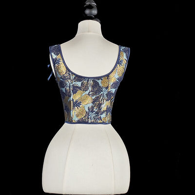 Renaissance Style Blue Pattern U-Back Corset Vest