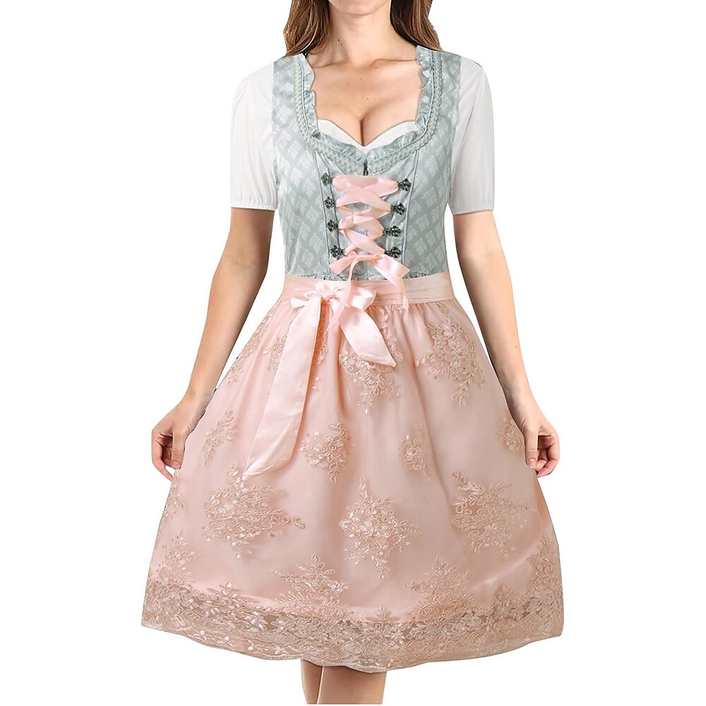 Oktoberfest 3-Piece Lace-up Dirndl with Apron & Blouse