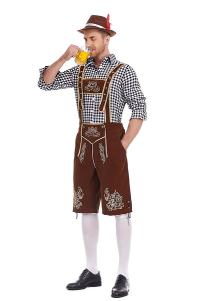Oktoberfest Men’s Costume Set with Embroidered Lederhosen and Shirt