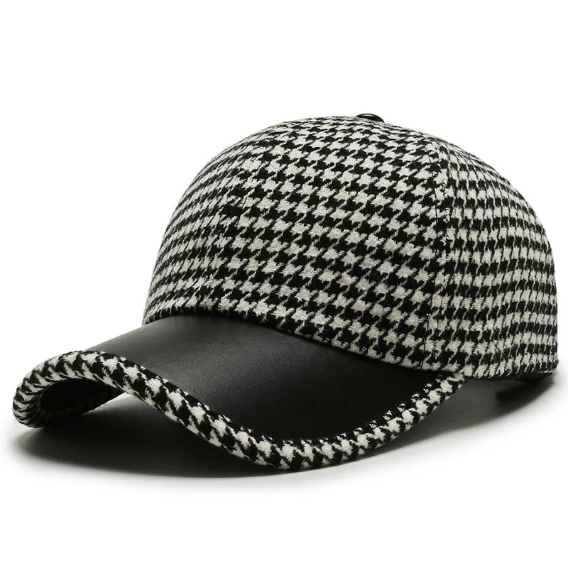 HOUNDSTOOTH LEATHER CAP