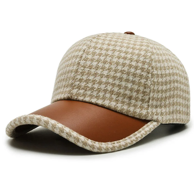 HOUNDSTOOTH LEATHER CAP