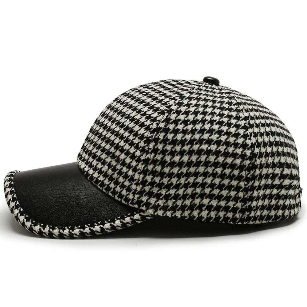 HOUNDSTOOTH LEATHER CAP