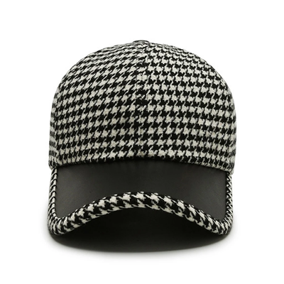 HOUNDSTOOTH LEATHER CAP