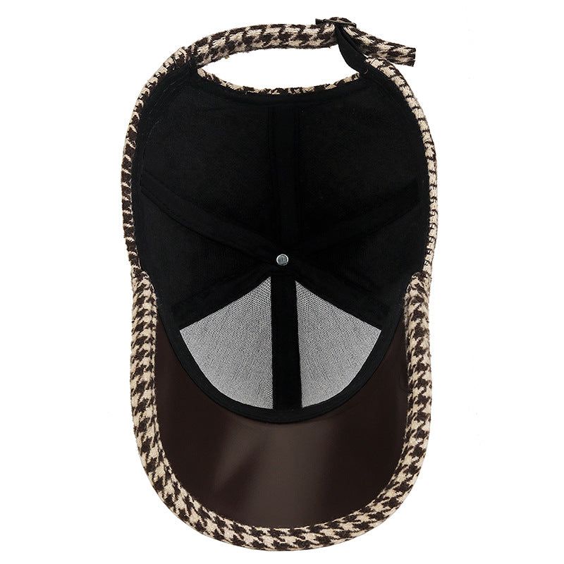 HOUNDSTOOTH LEATHER CAP