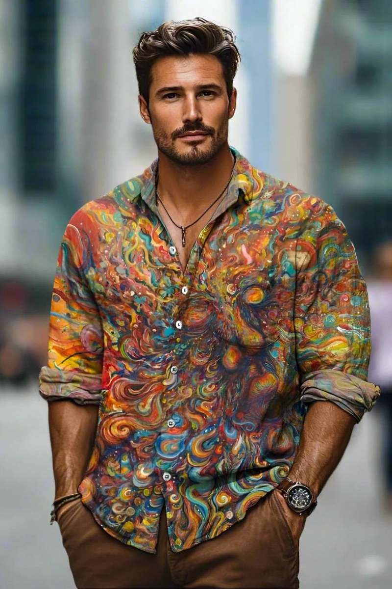 Herren lebendiges Button-Down-Hemd | Langarm